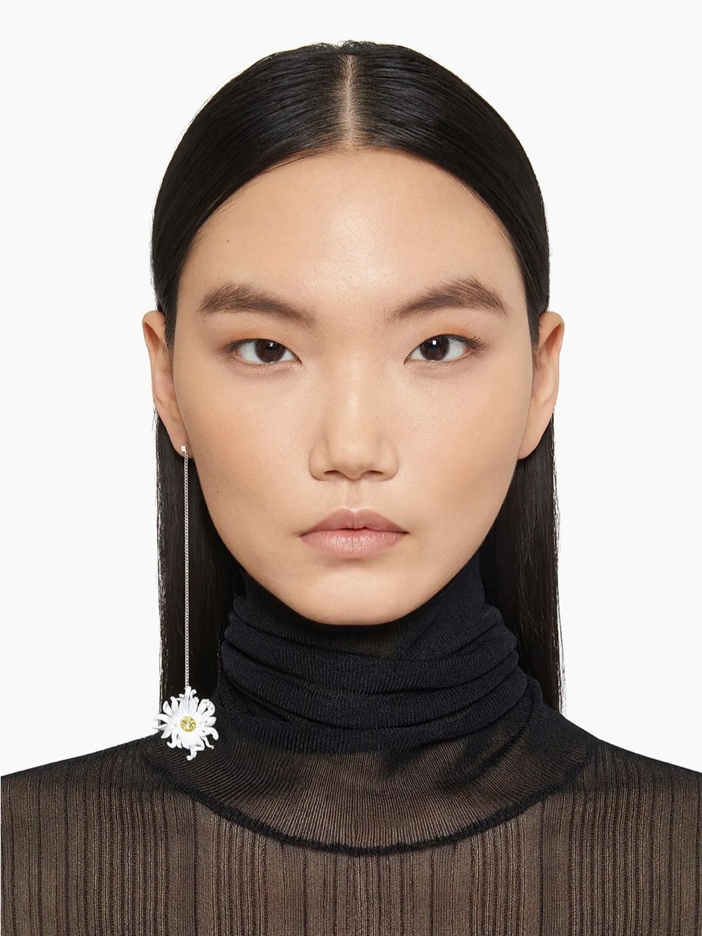 Givenchy White Enamel Daisy Single Drop Earring